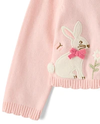 Baby Girls Applique Bunny Scalloped Cardigan - Enchanted Garden