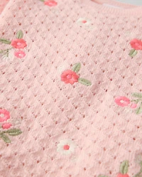 Ensemble 2 pièces pour bébé fille : pull en maille ajourée brodée à fleurs