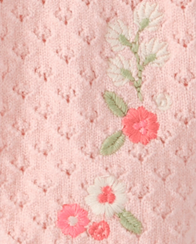 Baby Girls Embroidered Floral Pointelle Sweater 2-Piece Outfit Set