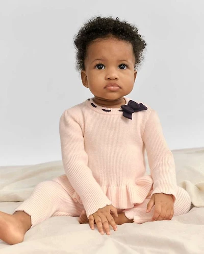 Baby Girls Bow Peplum Sweater 2-Piece Outfit Set