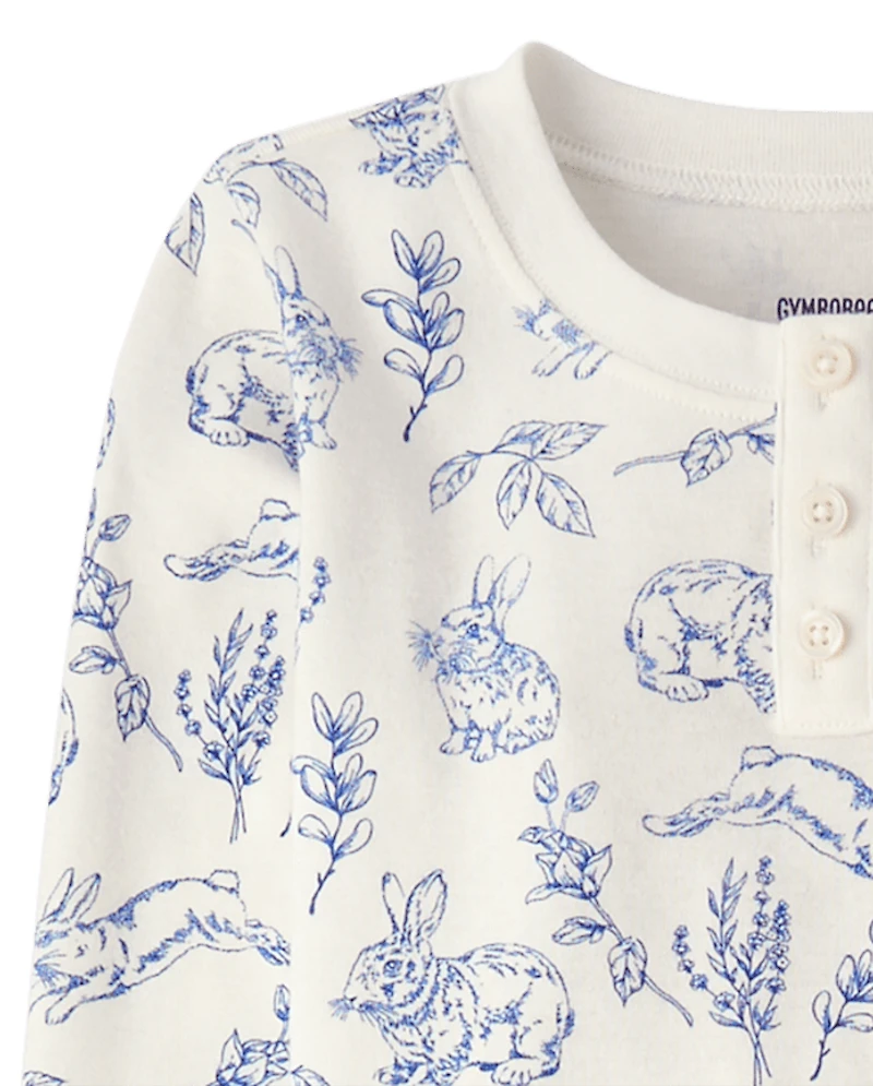 Kids Bunny Toile Snug Fit Cotton Henley Pajamas