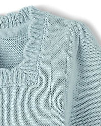 Baby Girls Crochet Floral Drop Waist Tiered Sweater Dress