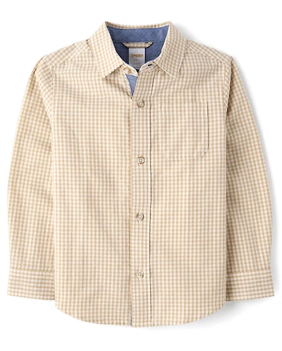 Boys Gingham Seersucker Button Up Shirt - Enchanted Garden
