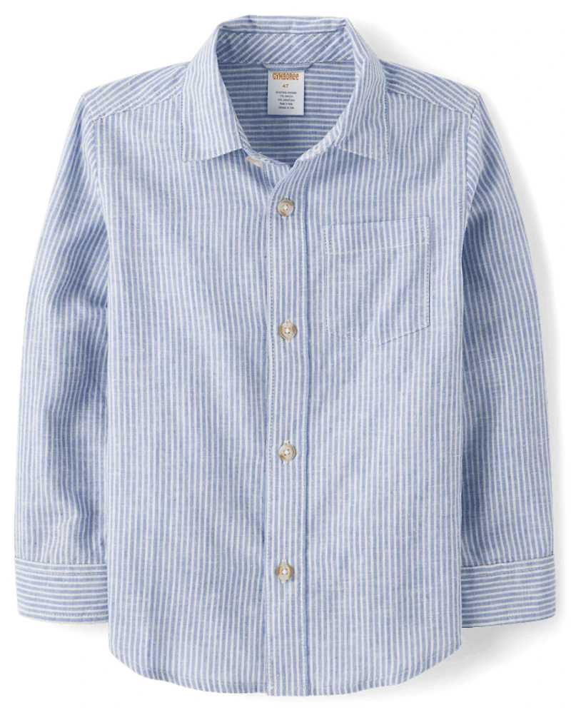 Kids Pinstripe Linen-Blend Button Up Shirt - Linen Edit