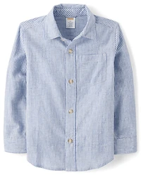 Kids Pinstripe Linen-Blend Button Up Shirt - Linen Edit