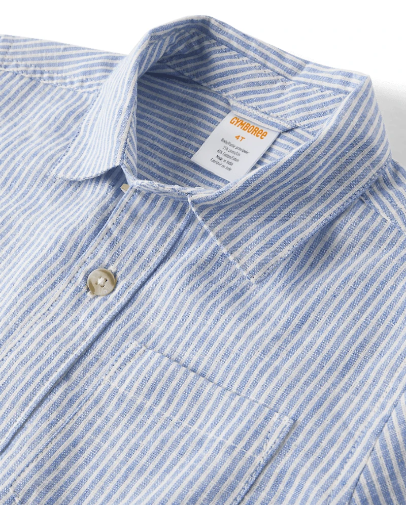 Kids Pinstripe Linen-Blend Button Up Shirt - Linen Edit