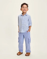 Kids Pinstripe Linen-Blend Button Up Shirt - Linen Edit