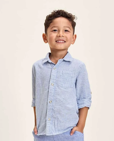 Kids Pinstripe Linen-Blend Button Up Shirt - Linen Edit