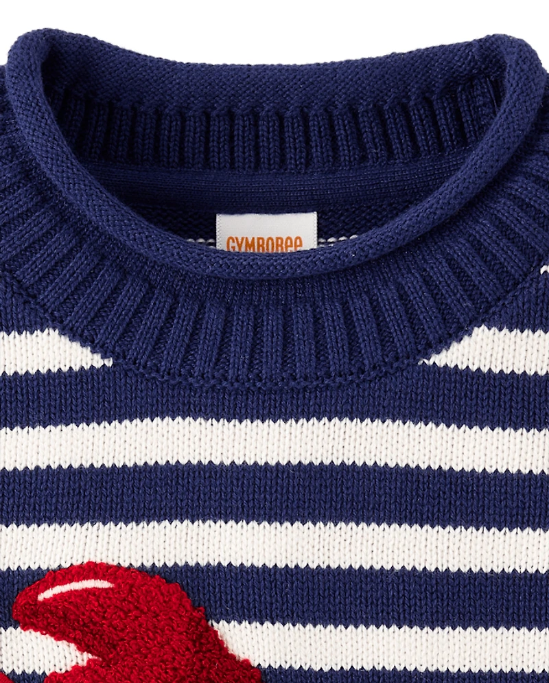 Kids Striped Embroidered Chenille Lobster Sweater - Driftwood Bay