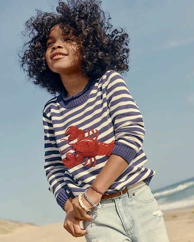 Kids Striped Embroidered Chenille Lobster Sweater - Driftwood Bay