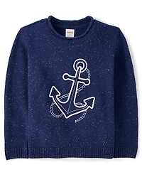Kids Embroidered Anchor Sweater - Driftwood Bay
