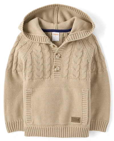 Boys Cable Knit Hooded Sweater - Driftwood Bay