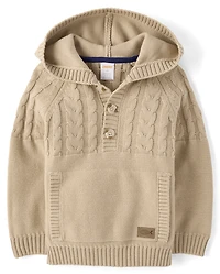 Boys Cable Knit Hooded Sweater - Driftwood Bay