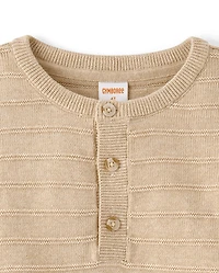 Boys Striped Linen-Blend Henley Sweater