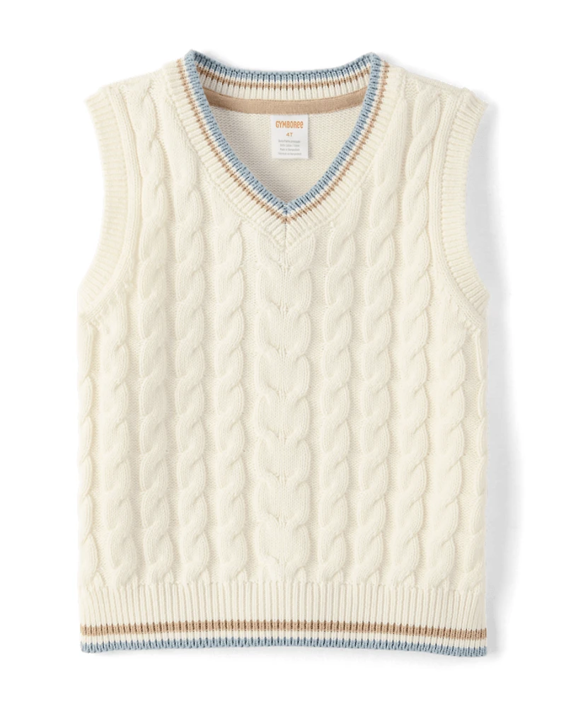 Boys Tipped Cable Knit Sweater Vest - Enchanted Garden