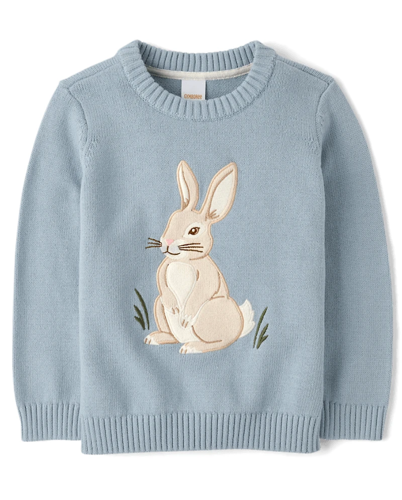 Boys Embroidered Bunny Sweater - Enchanted Garden