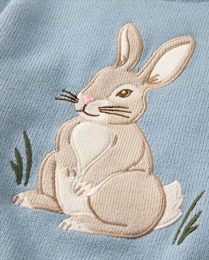 Boys Embroidered Bunny Sweater - Enchanted Garden
