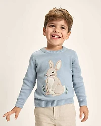 Boys Embroidered Bunny Sweater - Enchanted Garden