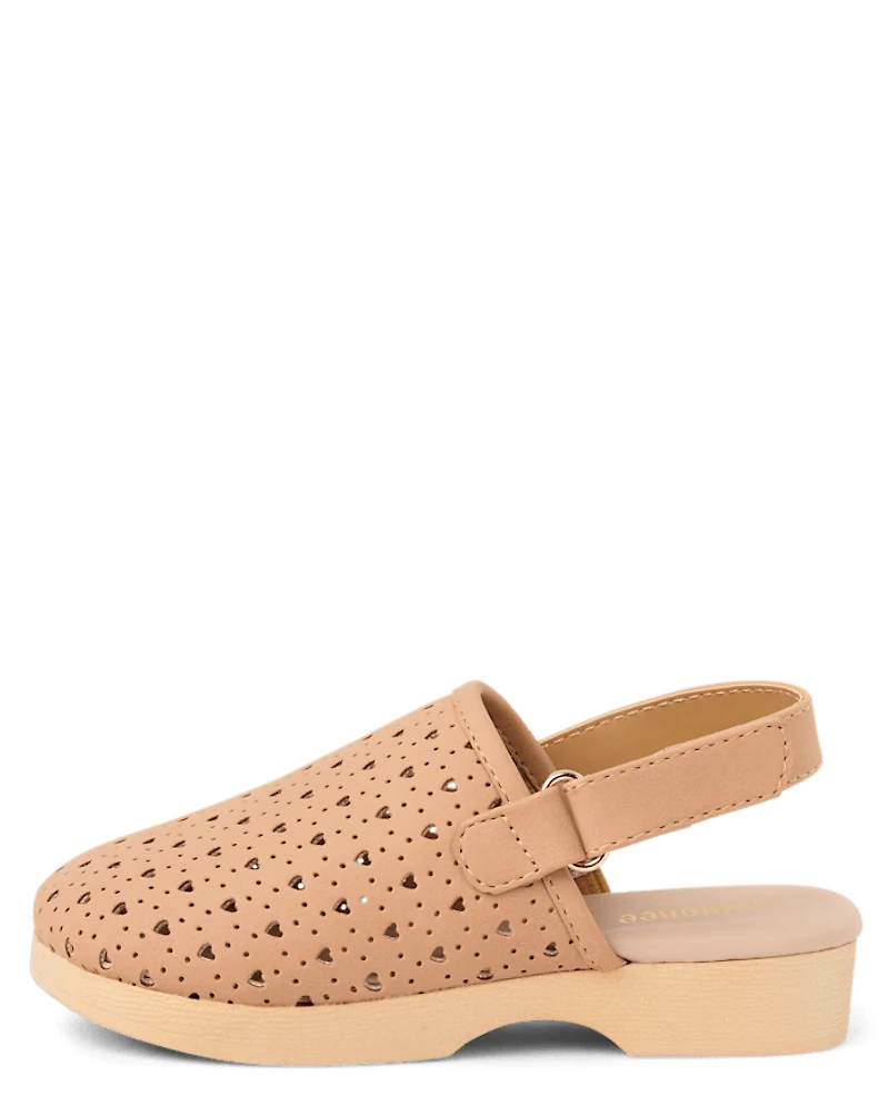 Girls Perforated Heart Clogs - Little Essentials