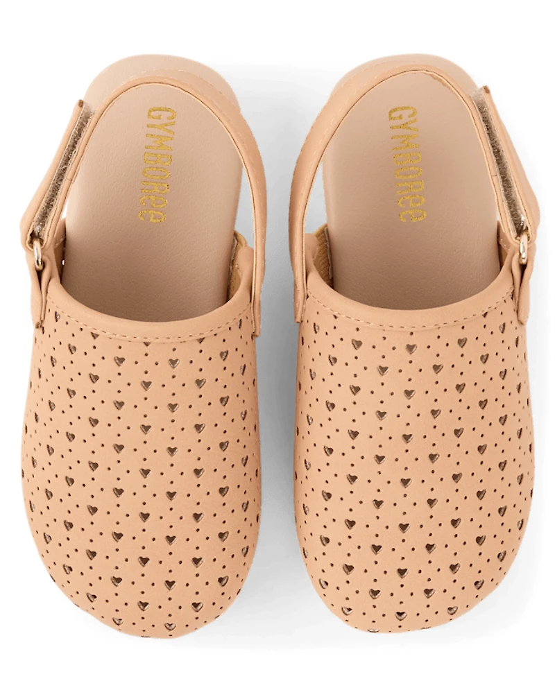 Girls Perforated Heart Clogs - Little Essentials