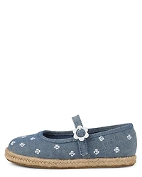 Girls Embroidered Floral Chambray Espadrilles - Driftwood Bay