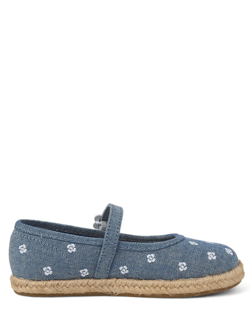 Girls Embroidered Floral Chambray Espadrilles - Driftwood Bay