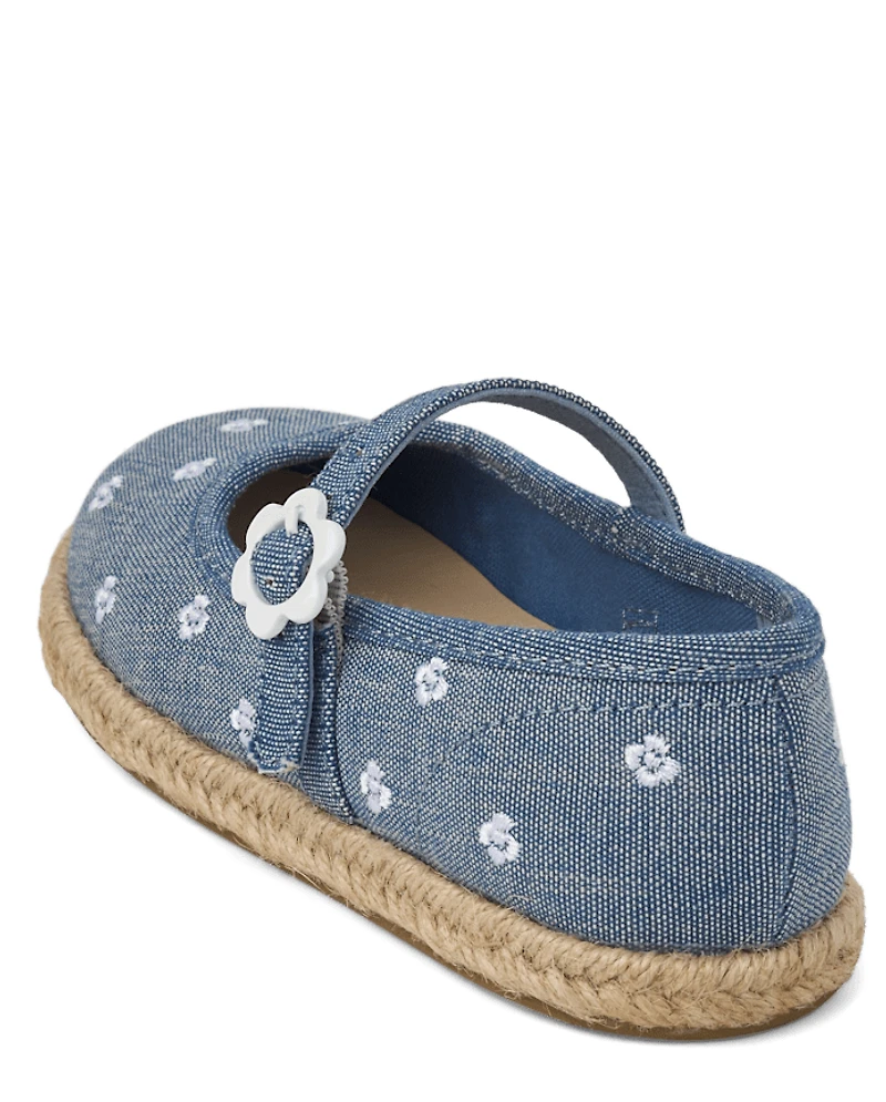 Girls Embroidered Floral Chambray Espadrilles - Driftwood Bay