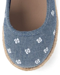 Girls Embroidered Floral Chambray Espadrilles - Driftwood Bay