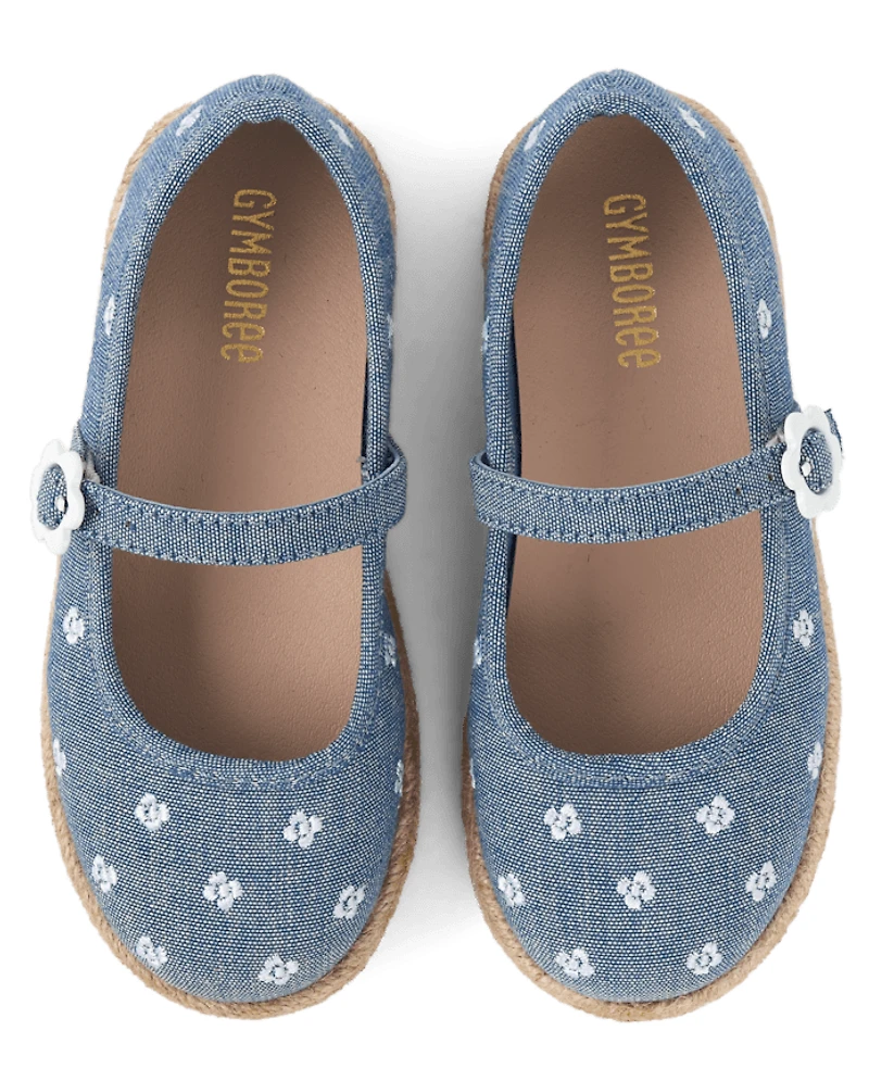 Espadrilles en chambray à fleurs brodées pour filles - Driftwood Bay