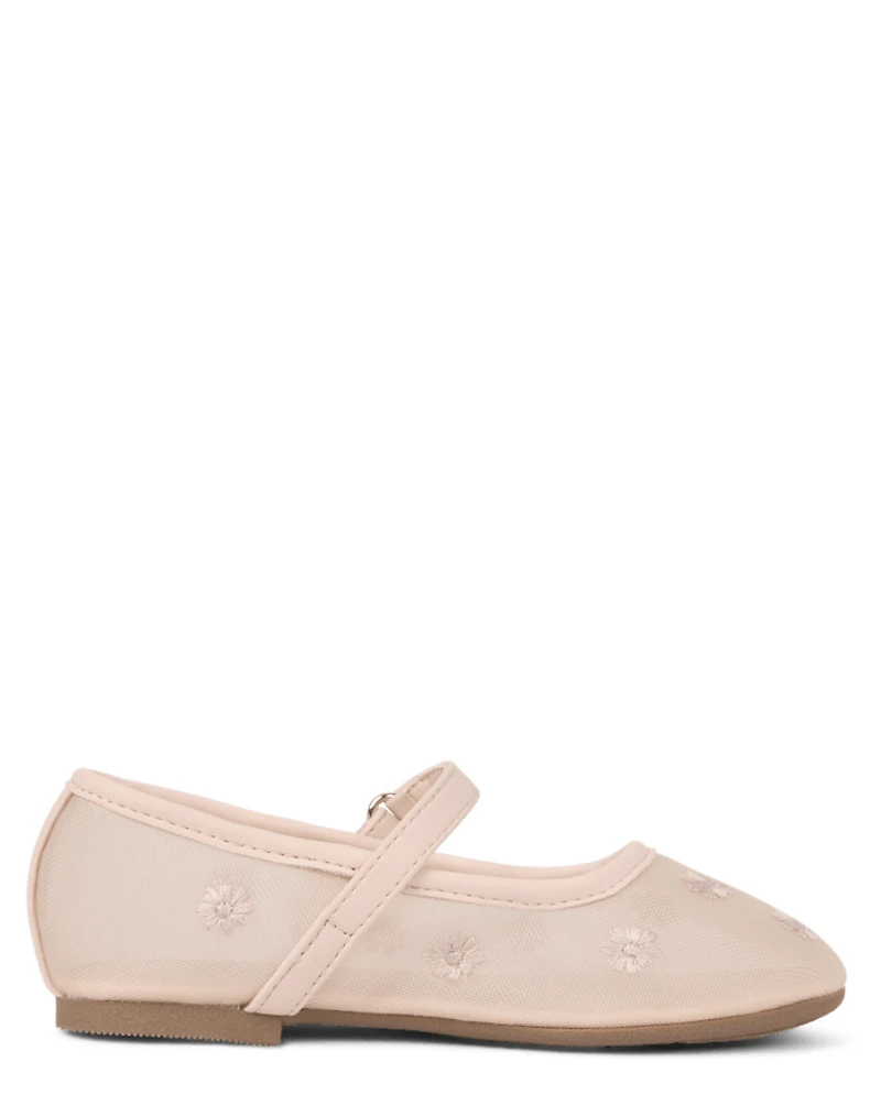 Ballerines en maille florale brodée pour filles - Jardin enchanté