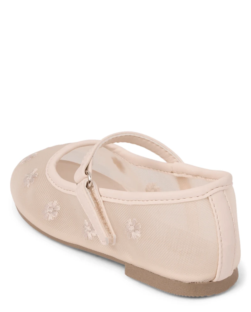 Girls Embroidered Floral Mesh Ballet Flats - Enchanted Garden