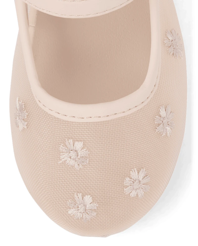 Girls Embroidered Floral Mesh Ballet Flats - Enchanted Garden