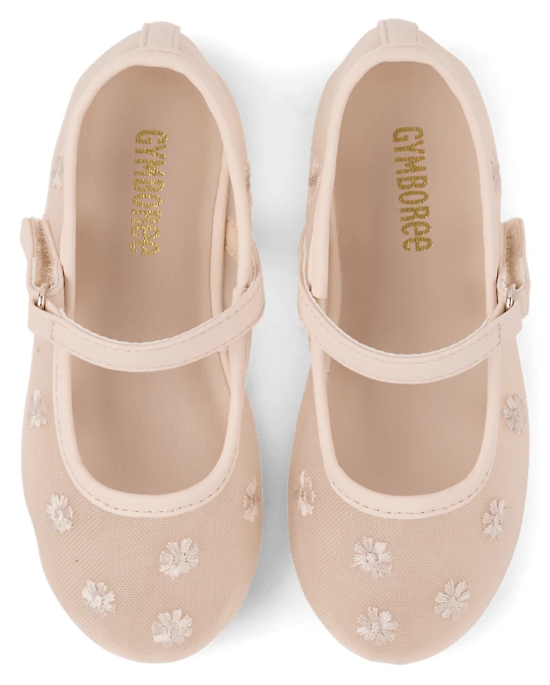 Ballerines en maille florale brodée pour filles - Jardin enchanté