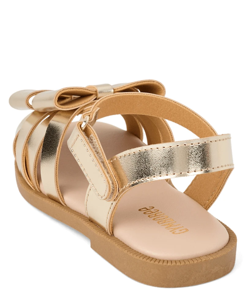 Girls Metallic Bow Sandals - Little Essentials