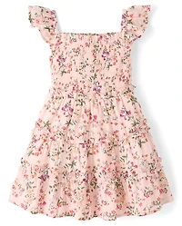 Robe à volants fleurie et smockée pour fille - Jardin enchanté