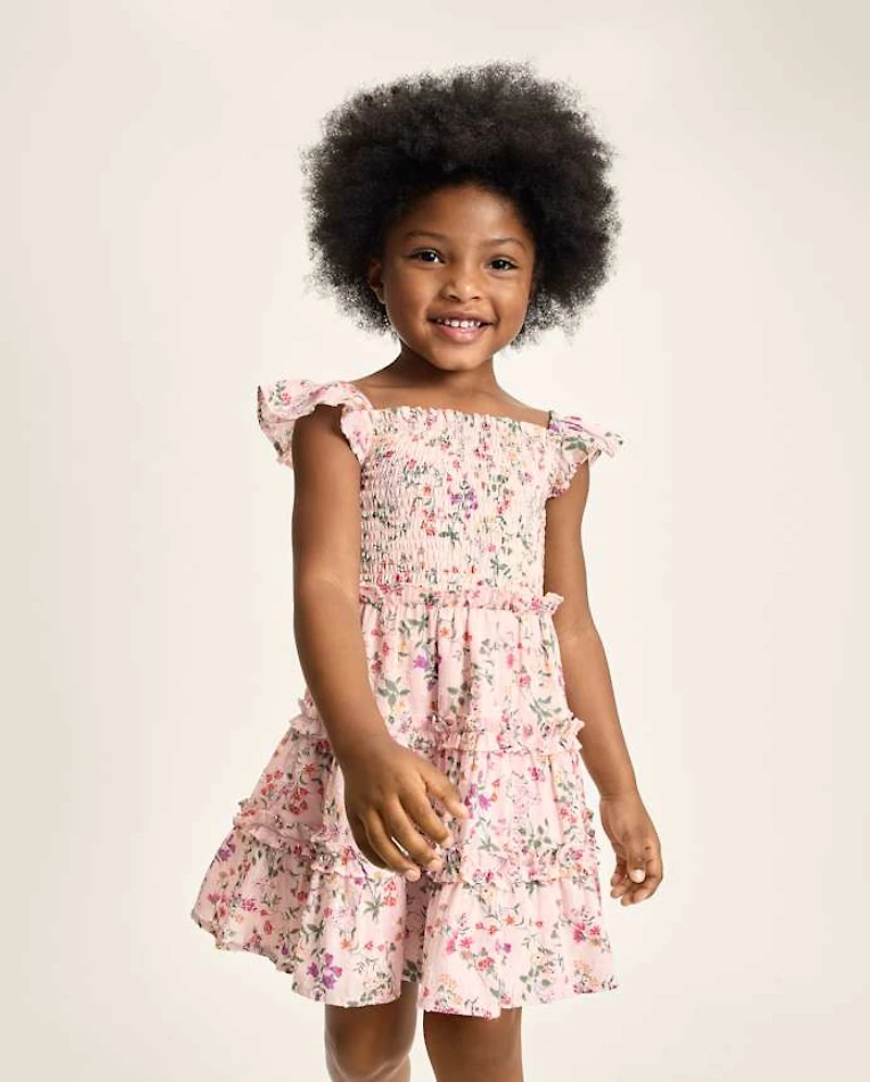 Girls Floral Smocked Tiered Dress - Enchanted Garden