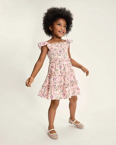 Robe à volants fleurie et smockée pour fille - Jardin enchanté