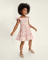 Robe à volants fleurie et smockée pour fille - Jardin enchanté
