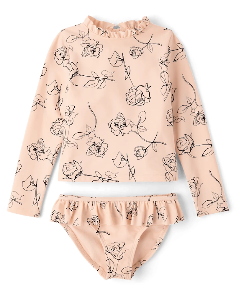Girls Floral Rashguard Tankini Swimsuit