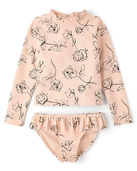 Girls Floral Rashguard Tankini Swimsuit