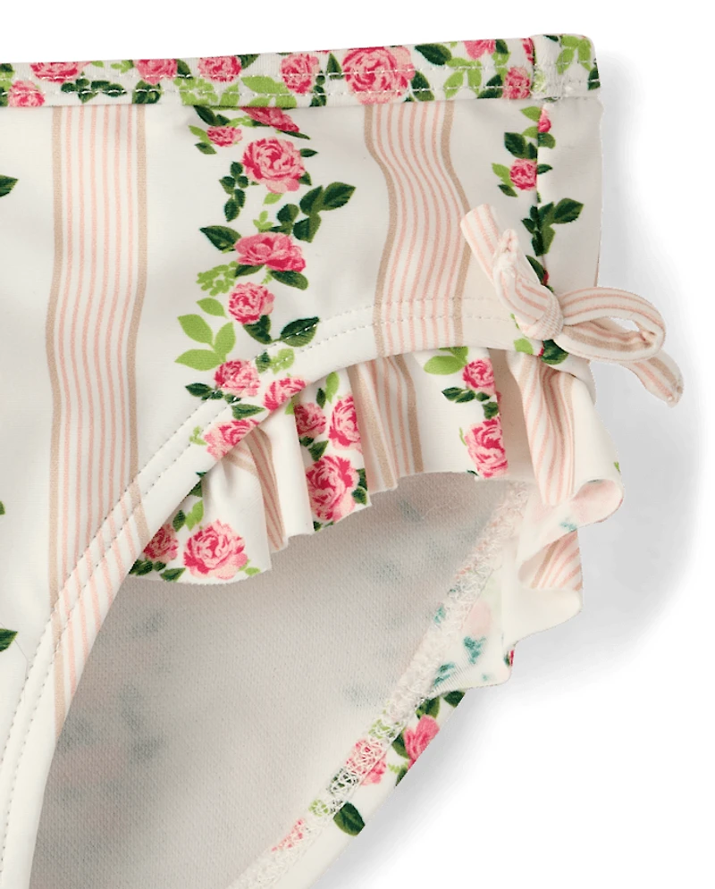 Girls Floral Puff Sleeve Tankini Swimsuit