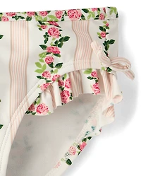 Girls Floral Puff Sleeve Tankini Swimsuit