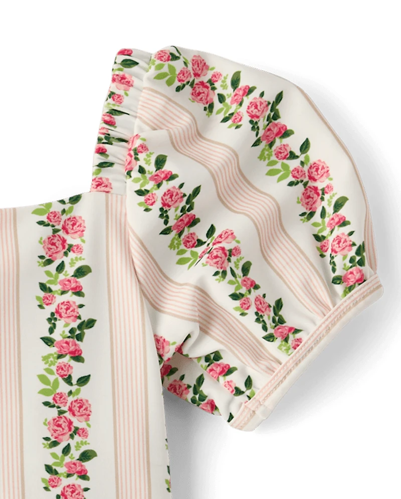 Maillot de bain tankini à manches bouffantes et imprimé floral pour filles