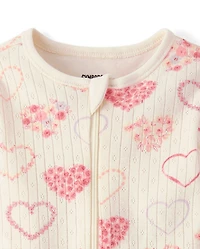 Pyjama une pièce à pieds en pointelle motif floral et cœur pour bébé fille