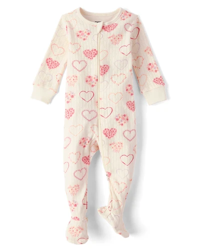 Baby Girls Floral Heart Pointelle Footed One Piece Pajamas