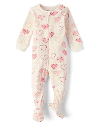 Baby Girls Floral Heart Pointelle Footed One Piece Pajamas