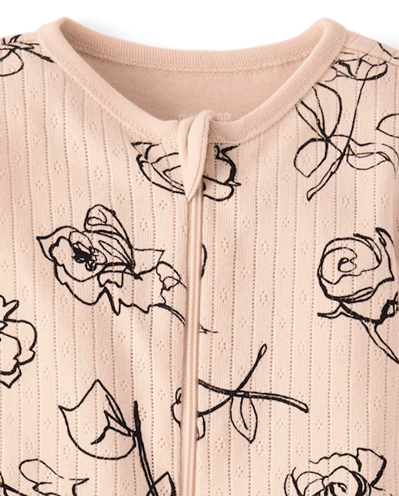 Pyjama une pièce en coton à pois roses pour bébé fille, coupe ajustée, avec pieds