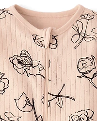 Pyjama une pièce en coton à pois roses pour bébé fille, coupe ajustée, avec pieds