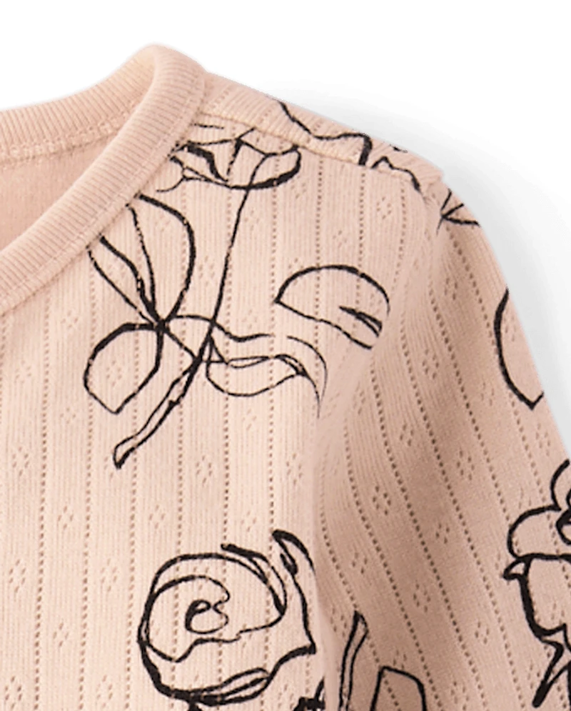 Baby Girls Rose Pointelle Snug Fit Cotton Footed One Piece Pajamas