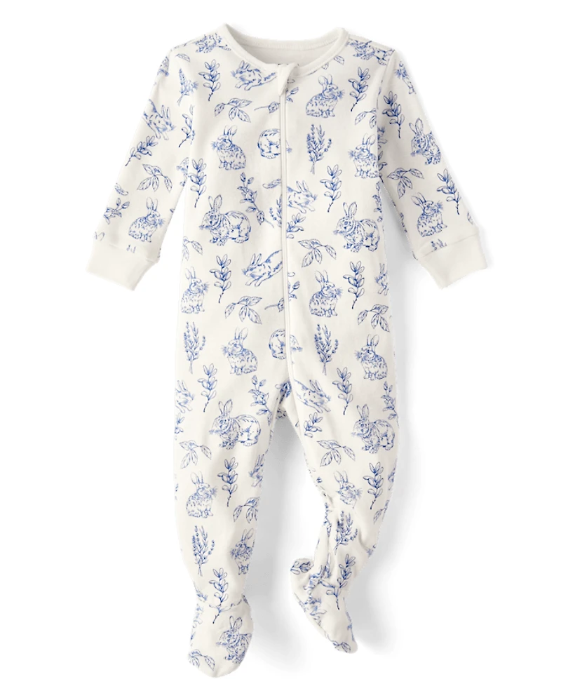 Baby Bunny Toile Snug Fit Cotton Footed One Piece Pajamas